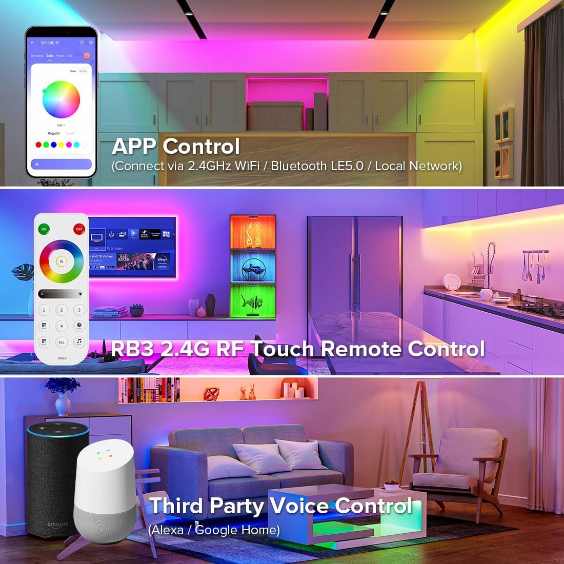 BTF-LIGHTING SP530E WiFi Alexa Bluetooth Controllers 4 Zones 2.4GHz RF RB3 Remote Kit Support FCOB COB SMD PWM or SPI RGB RGBW LED Strip WS2811 WS2812B WS2814 WS2815 SK6812 IC etc DC5V DC12V DC24V