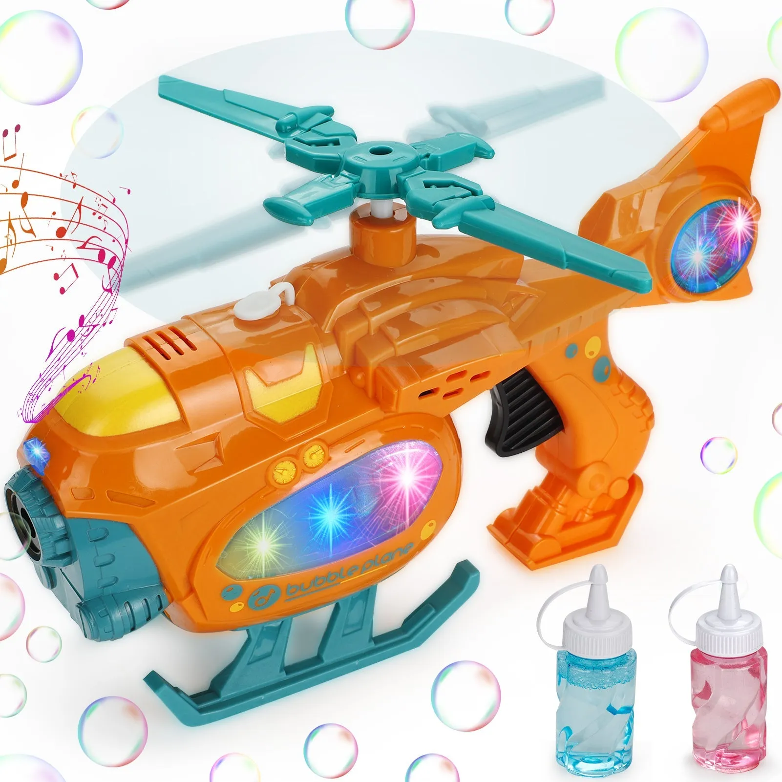 Bubble Gun Bubble Machine for Toddlers, 2000  Bubbles Per Minute, Helicopter Bubble Maker with Light and Music, for Kids Summer Outdoor Toys, Birthday Gifts  YJ