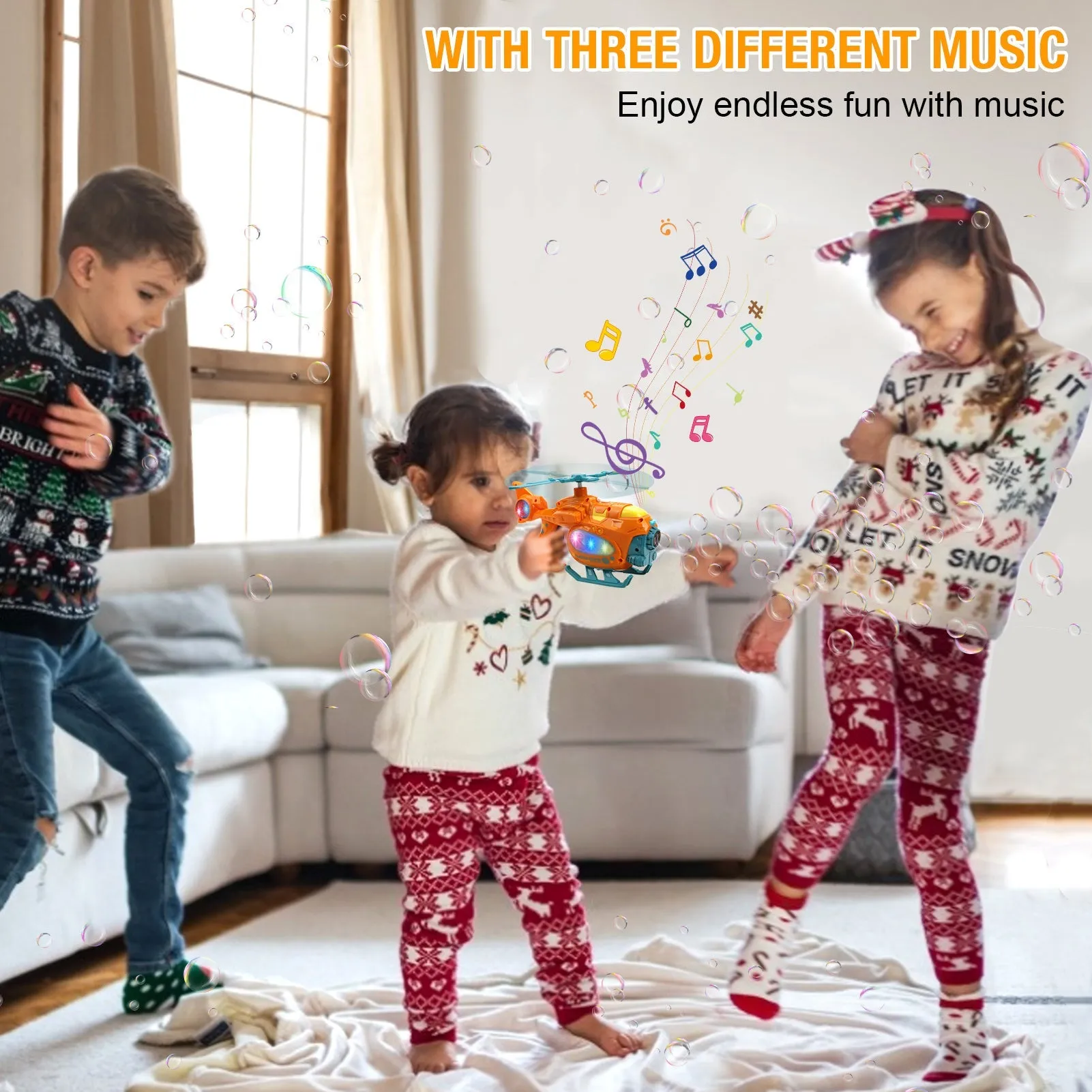 Bubble Gun Bubble Machine for Toddlers, 2000  Bubbles Per Minute, Helicopter Bubble Maker with Light and Music, for Kids Summer Outdoor Toys, Birthday Gifts  YJ