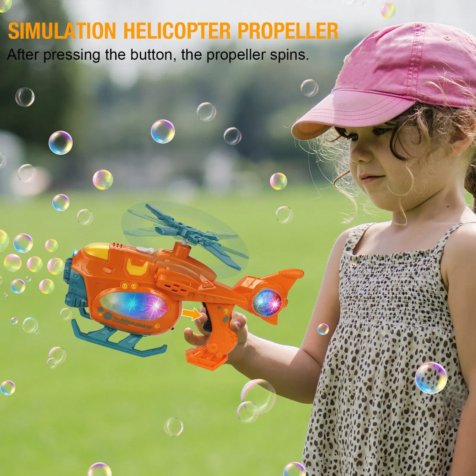 Bubble Gun Bubble Machine for Toddlers, 2000  Bubbles Per Minute, Helicopter Bubble Maker with Light and Music, for Kids Summer Outdoor Toys, Birthday Gifts  YJ