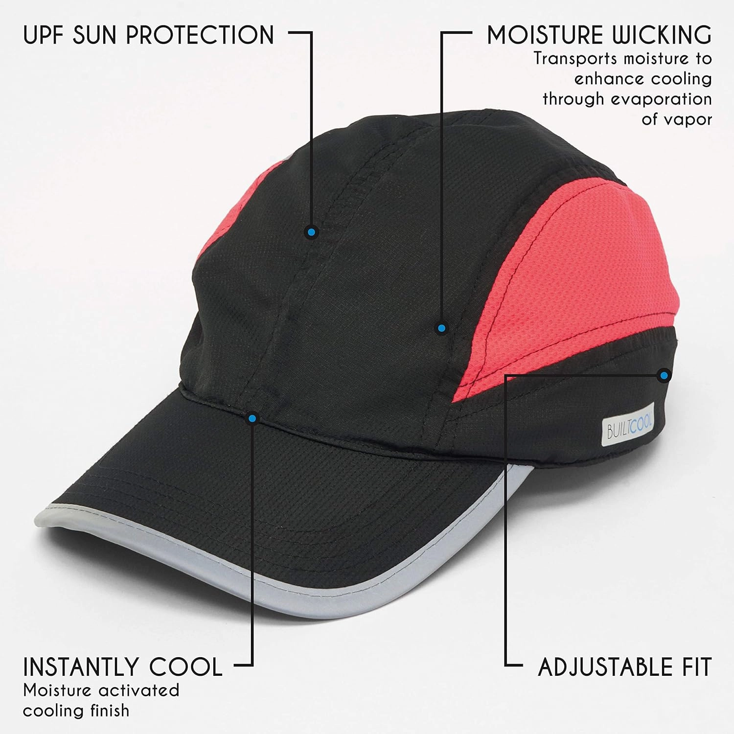 BUILTCOOL Adult Cooling Baseball Hat – Men & Women Moisture Wicking, Mesh Back, Lightweight, Performance Ball Cap