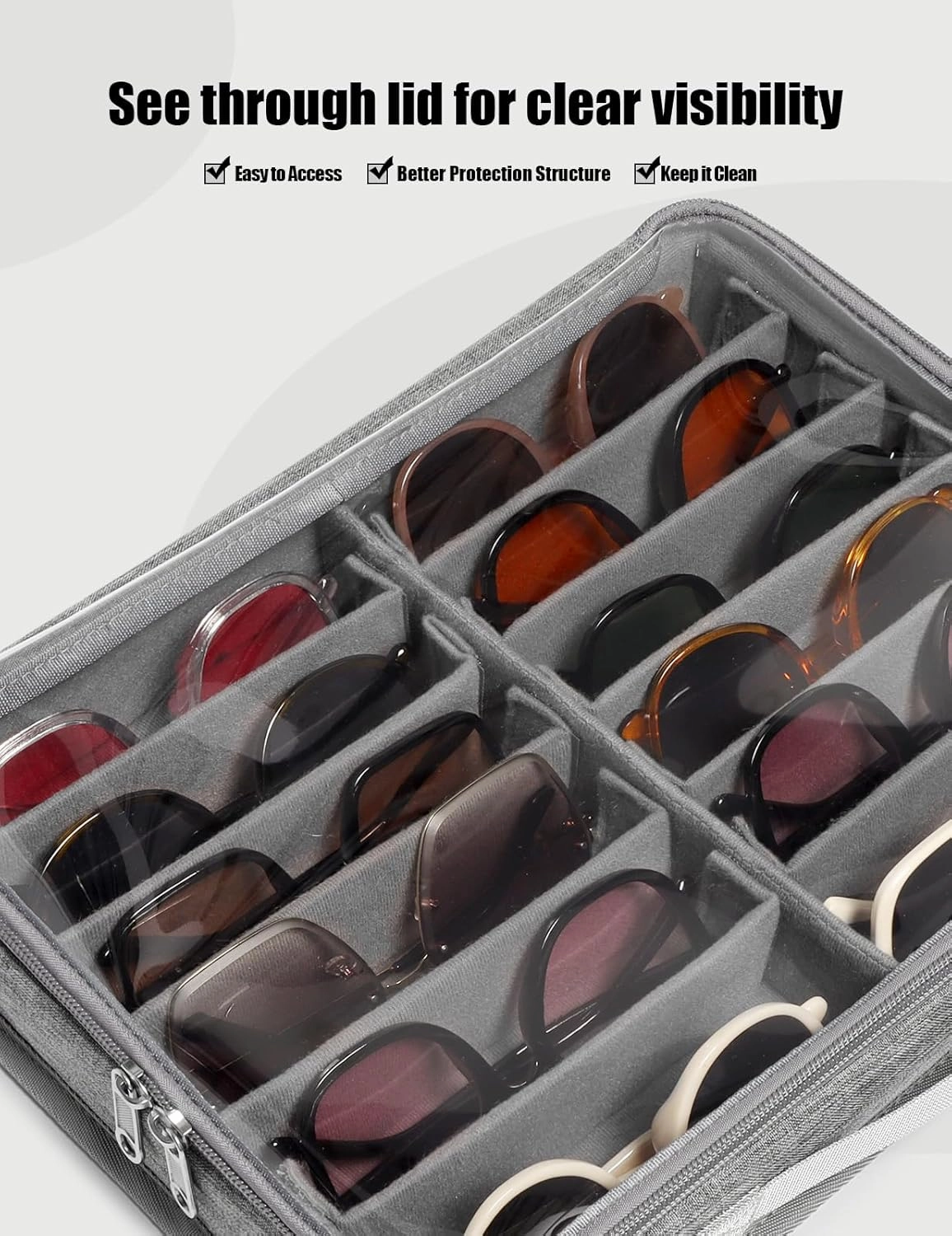 Bukere Sunglasses Organizer Case for Multiple Pairs, 7-12 Slots Adjustable Glasses Box Women Men, Travel Eyeglasses Storage