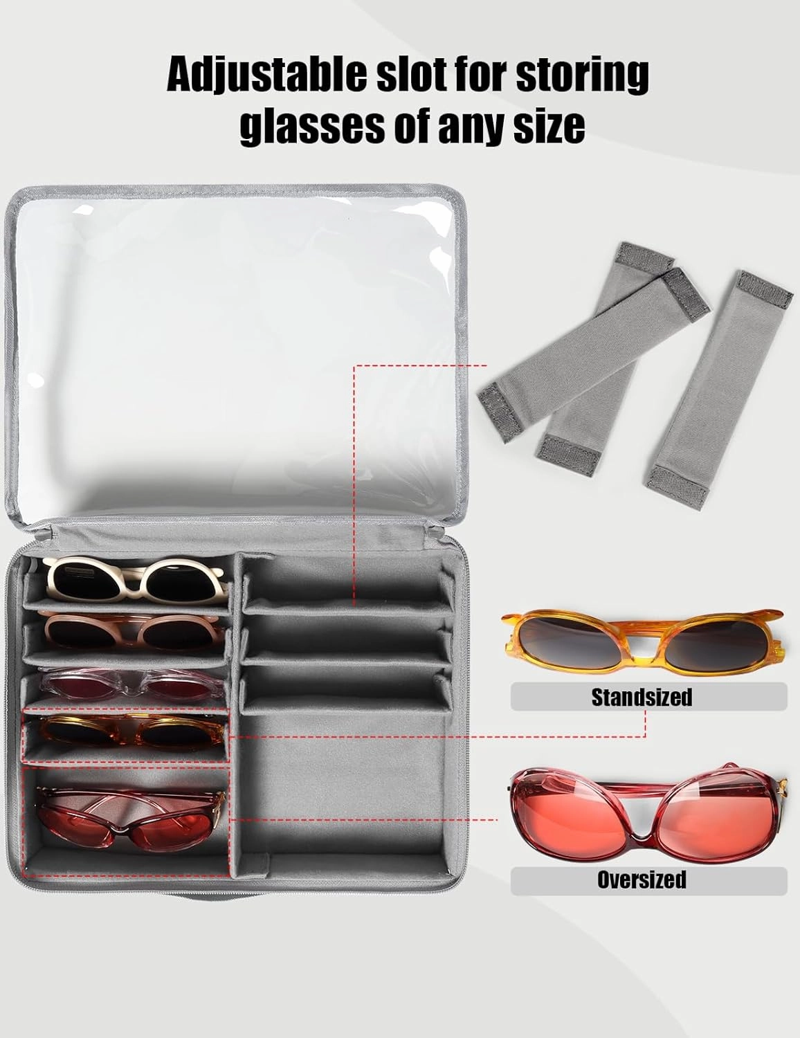 Bukere Sunglasses Organizer Case for Multiple Pairs, 7-12 Slots Adjustable Glasses Box Women Men, Travel Eyeglasses Storage