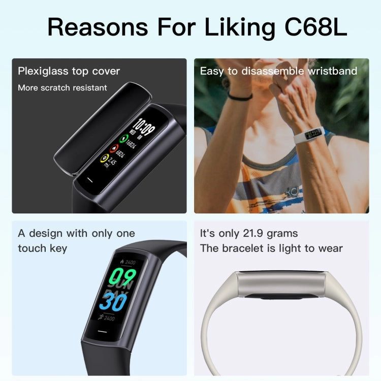 C68L IP67 Waterproof Smart Bracelet Sport Fitness Tracker(Dark Blue)