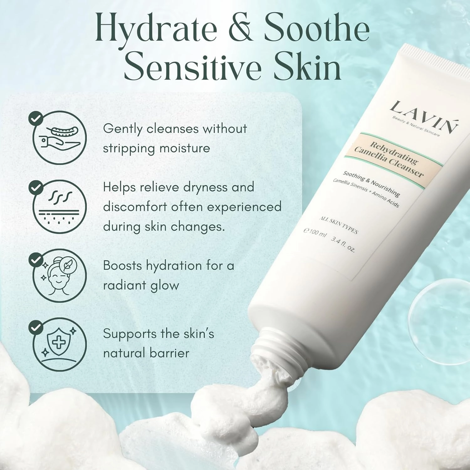Camellia Face Wash for Daily Antioxidant Cleanser Anti Aging Face Wash Skin Care Products for Menopausal Balanced Dry Oily Sensitve Skin Facial Cleanser Face For Men Women