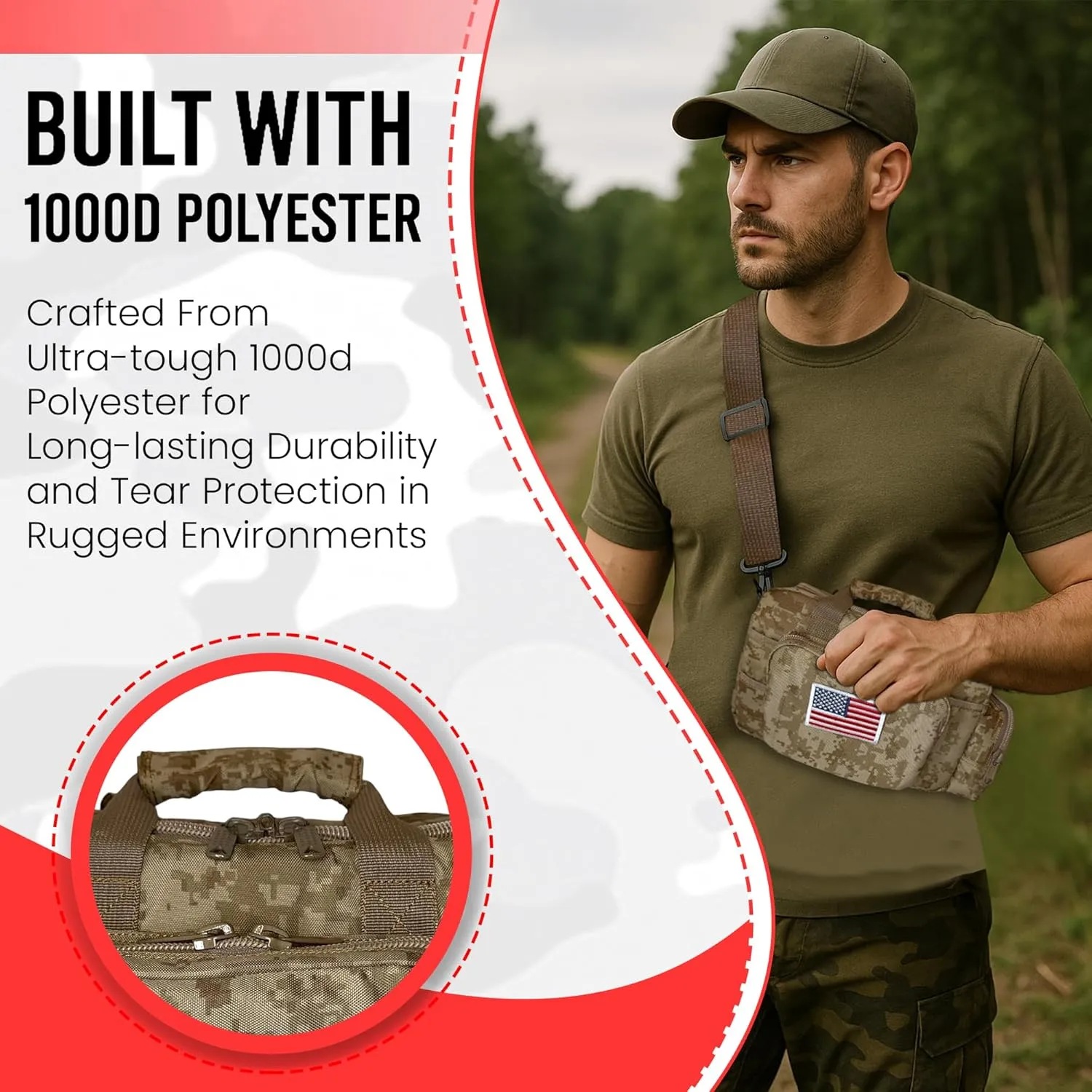 Camo Handgun Bag | 1000D Polyester Tactical Bag - with Lockable Zippers | Hook & Loop Handgrip & Padded Shoulder Strap