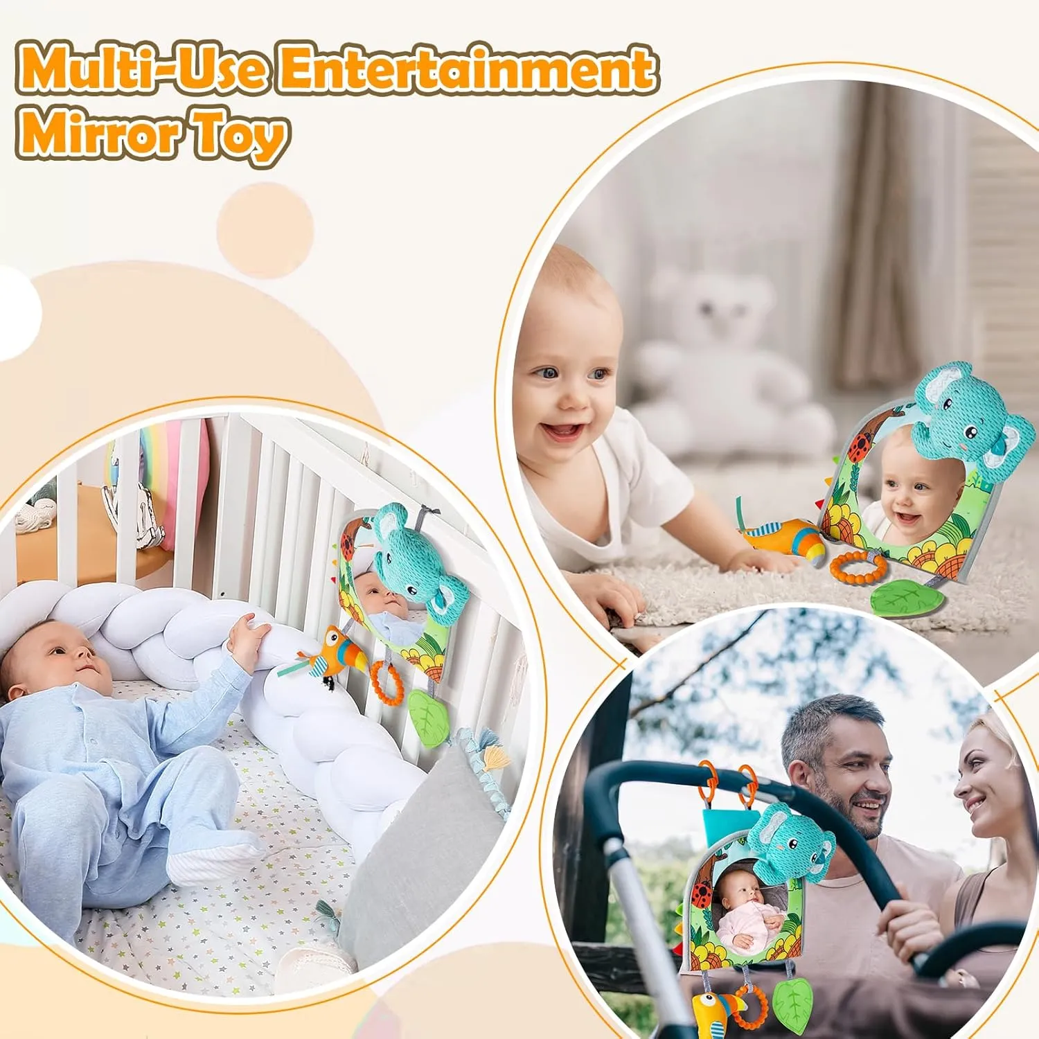 Car Seat Toy, Baby Car Mirror for Rear Facing, Travel Baby Activity Center with Hanging Engaging Toys for Infants Babies 0-6-12-18 Months Boy Girl