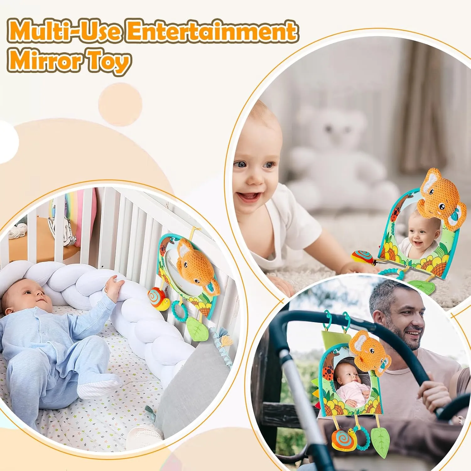 Car Seat Toy, Car Mirror for Baby,Baby Car Mirror for Baby Rear Facing, Travel Baby Activity Center with Hanging Engaging Toys for Infants Babies 0-6-12-18 Months Boy Girl