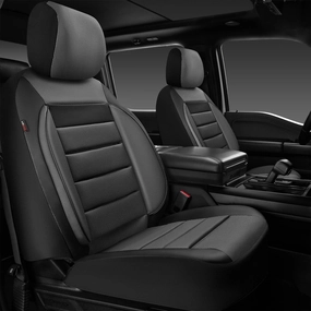 CAR PASS Leather Car Seat Covers Front Seats Only, Universal Fit Automotive Interior Waterproof 3D Foam Back Support Car Seat Covers for Trucks Vans and SUVs Airbag compatible 2 Pieces black gray grey