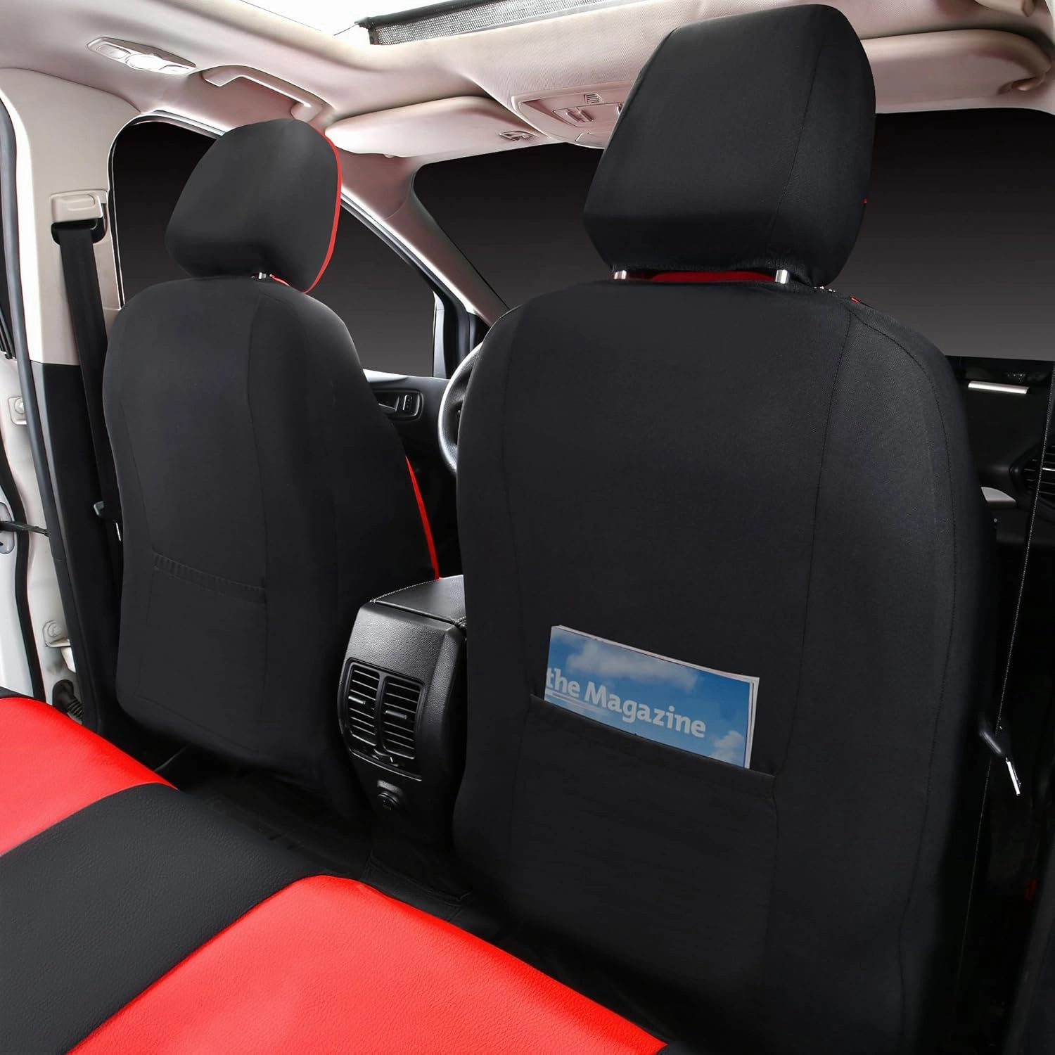 CAR PASS Leather Seat Covers Full Set Universal Water Resistant 3D Foam Back Support, Luxury Comfort Automotive 5 Seat Covers All Season Fit for SUV,Sedan,Van, Airbag Compatible Elegance (Black Red)