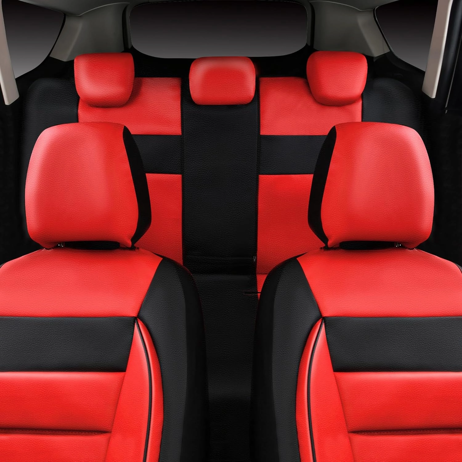 CAR PASS Leather Seat Covers Full Set Universal Water Resistant 3D Foam Back Support, Luxury Comfort Automotive 5 Seat Covers All Season Fit for SUV,Sedan,Van, Airbag Compatible Elegance (Black Red)