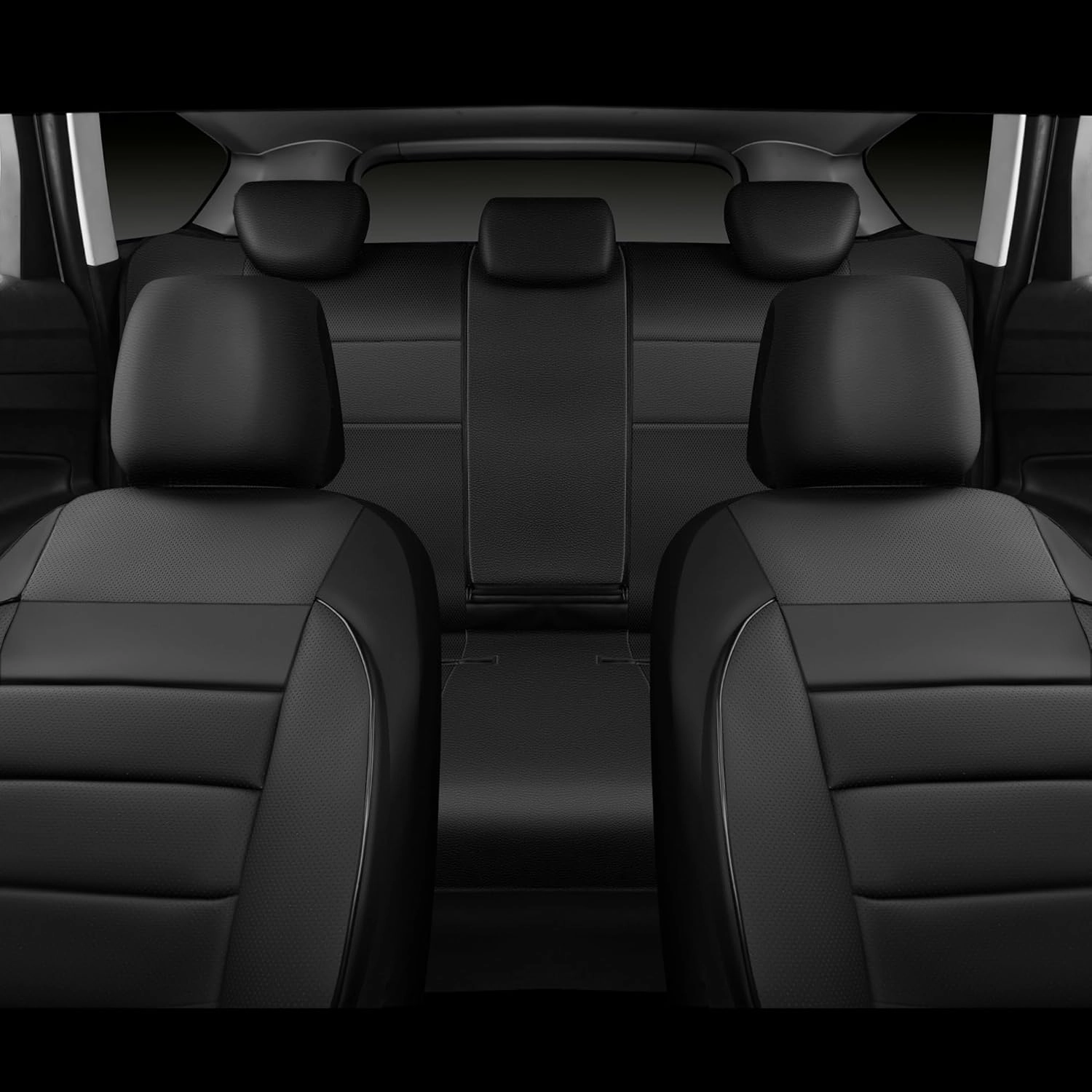 CAR PASS Leather Seat Covers Full Set Universal Water Resistant 3D Foam Back Support, Luxury Comfort Automotive 5 Seat Covers All Season Fit for SUV,Sedan,Van, Airbag Compatible Elegance(Pure Black)