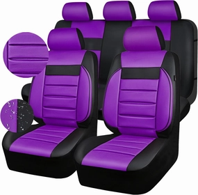 CAR PASS Leather Seat Covers Full Set Universal Water Resistant 3D Foam Back Support, Luxury Comfort Automotive 5 Seat Covers All Season Fit for SUV,Sedan,Van, Airbag Compatible Elegance(Purple Black)