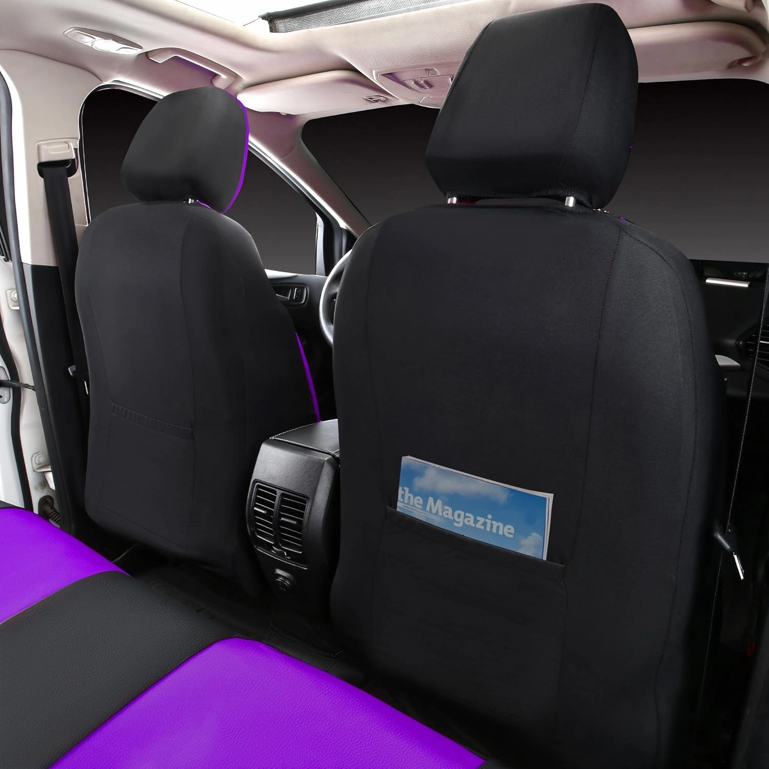 CAR PASS Leather Seat Covers Full Set Universal Water Resistant 3D Foam Back Support, Luxury Comfort Automotive 5 Seat Covers All Season Fit for SUV,Sedan,Van, Airbag Compatible Elegance(Purple Black)