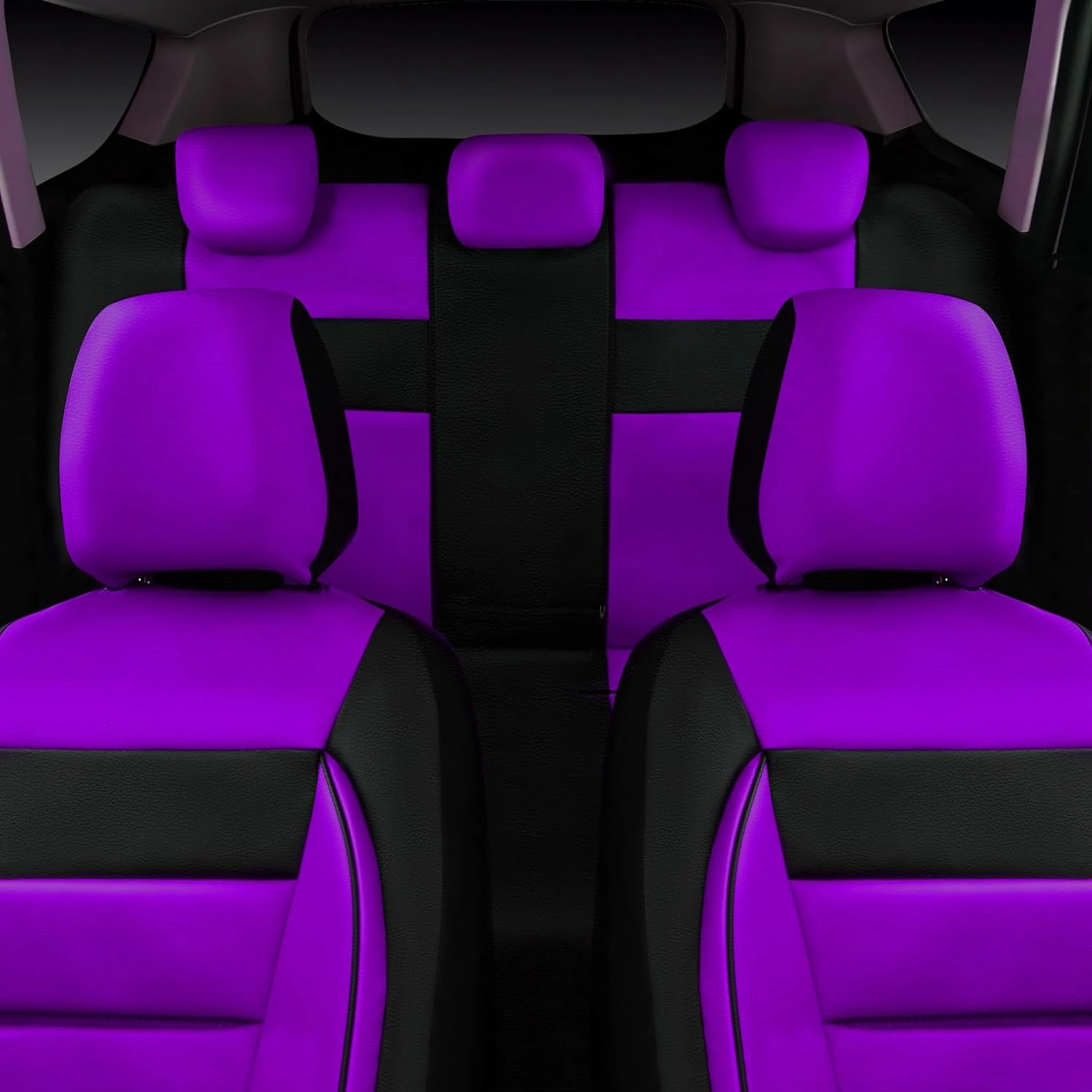 CAR PASS Leather Seat Covers Full Set Universal Water Resistant 3D Foam Back Support, Luxury Comfort Automotive 5 Seat Covers All Season Fit for SUV,Sedan,Van, Airbag Compatible Elegance(Purple Black)