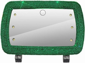 Car Sun Visor Makeup Mirror,Rhinestone Cosmetic Mirror Universal Sun-Shading Makeup Mirror Universal Sparkling Crystal Vanity Mirror Car Mirror Accessories,Green