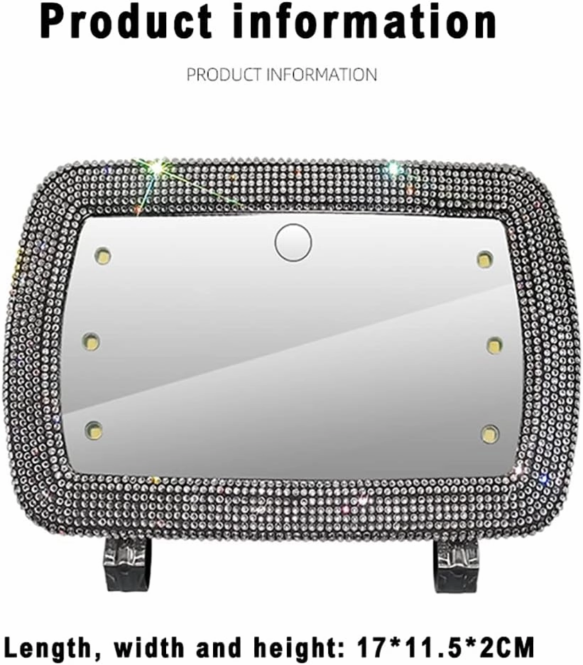 Car Sun Visor Makeup Mirror,Rhinestone Cosmetic Mirror Universal Sun-Shading Makeup Mirror Universal Sparkling Crystal Vanity Mirror Car Mirror Accessories,Green