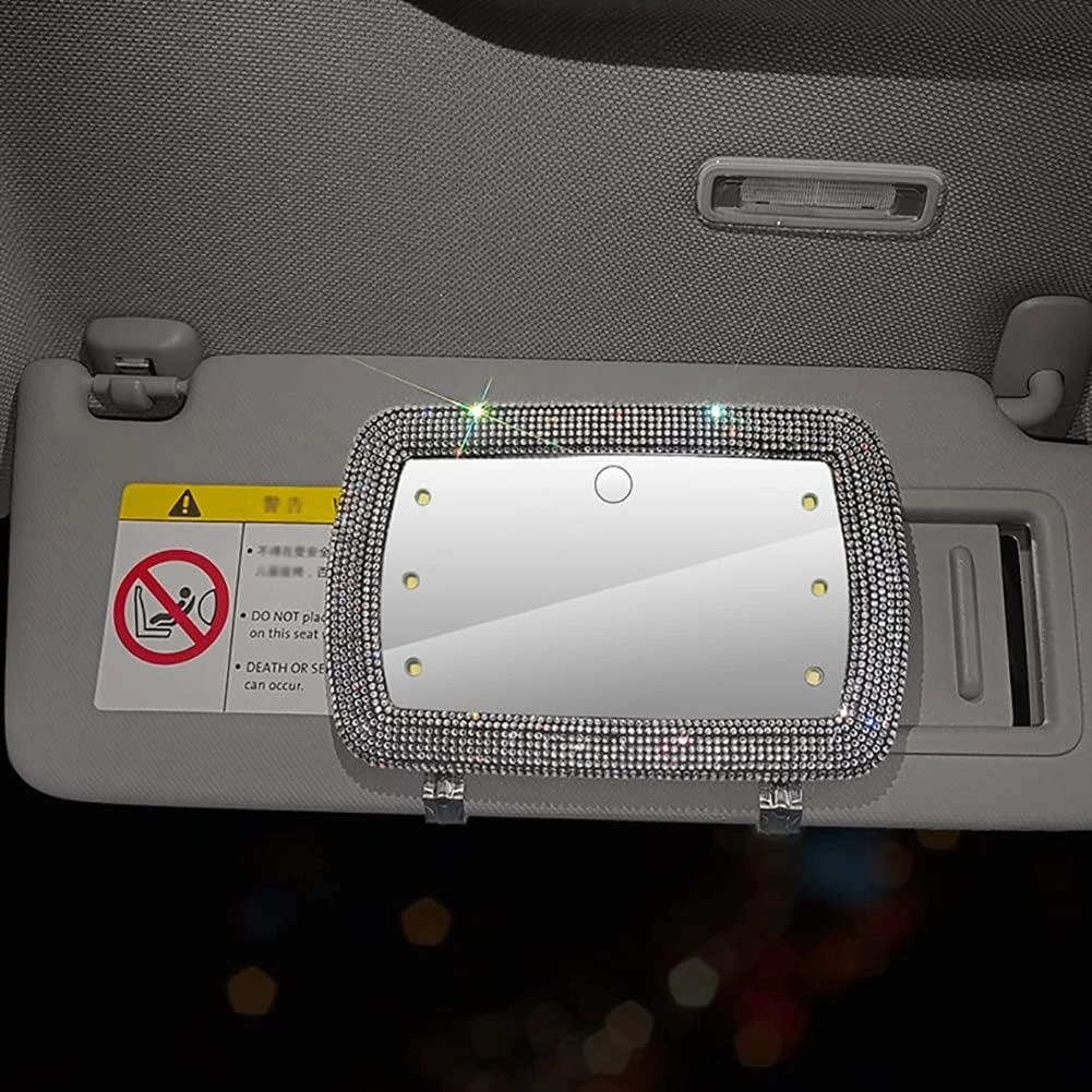 Car Sun Visor Makeup Mirror,Rhinestone Cosmetic Mirror Universal Sun-Shading Makeup Mirror Universal Sparkling Crystal Vanity Mirror Car Mirror Accessories,Green
