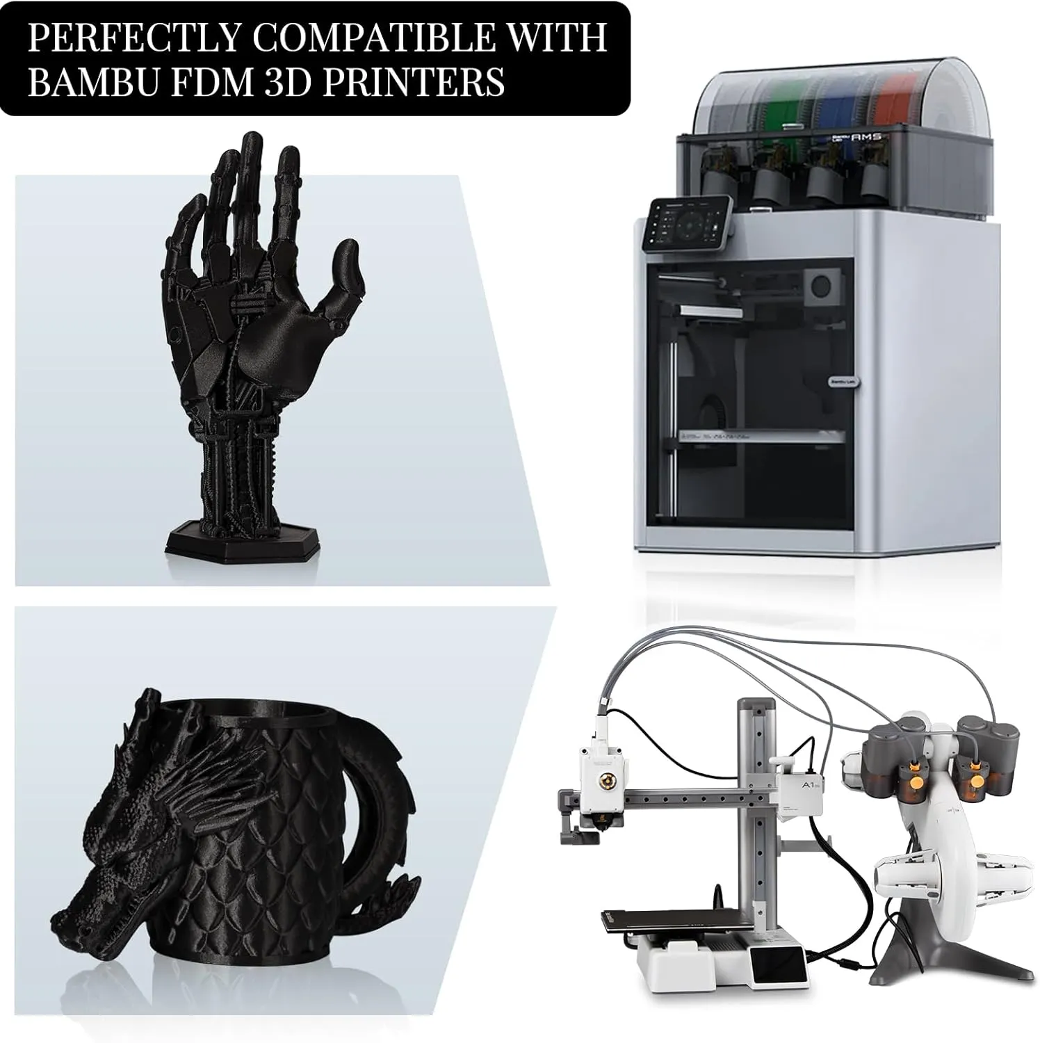 Carbon Fiber PETG Filament 1.75 mm, TINMORRY PETG CF 3D Printer Filament, Compatible with Bambu LAB, Creality K1C, QIDI MAX3, FLASHFORGE Adventurer 5M, Prusa MK4 FDM 3D Printer, 1 KG 1 Spool, Black