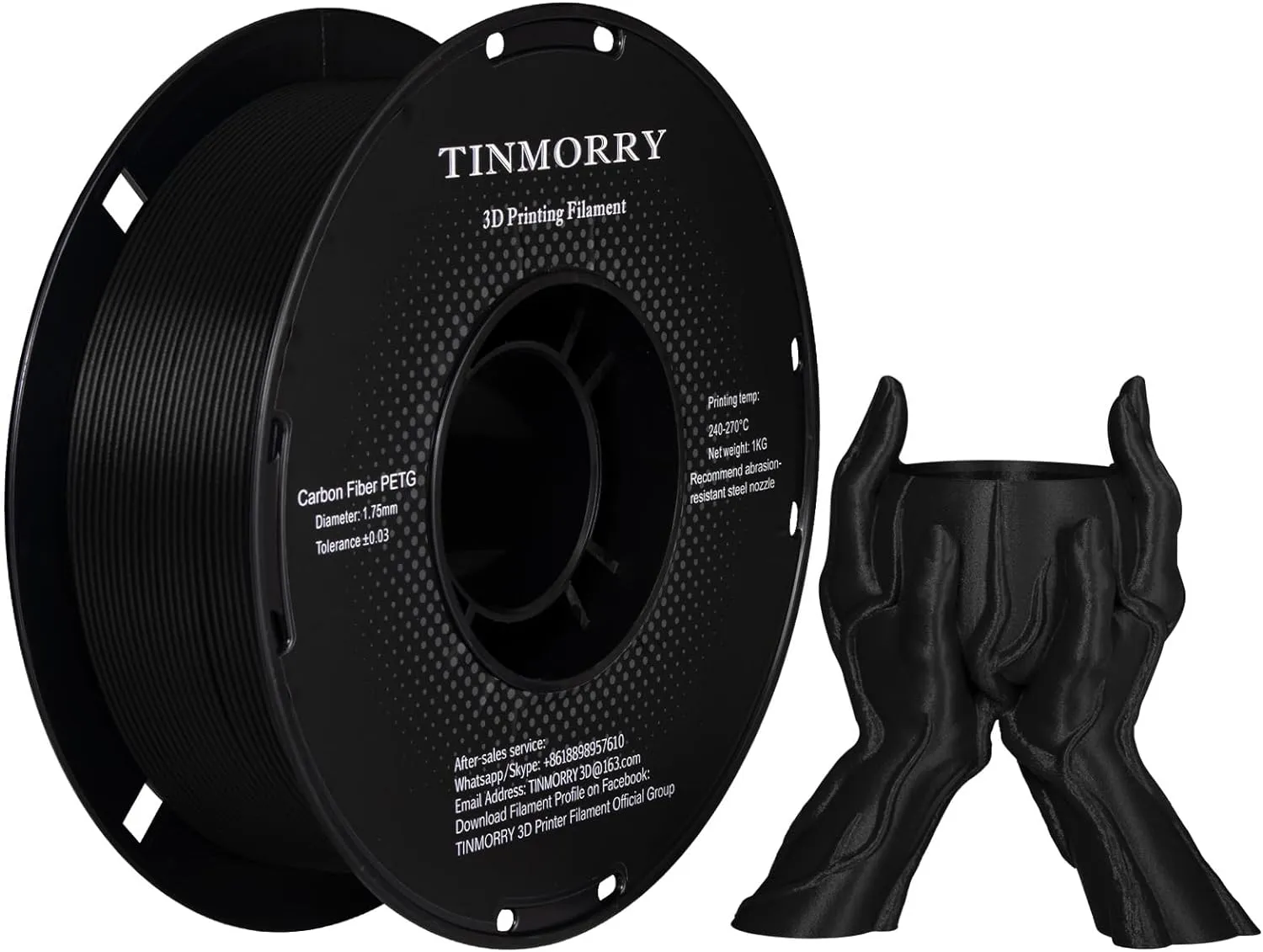 Carbon Fiber PETG Filament 1.75 mm, TINMORRY PETG CF 3D Printer Filament, Compatible with Bambu LAB, Creality K1C, QIDI MAX3, FLASHFORGE Adventurer 5M, Prusa MK4 FDM 3D Printer, 1 KG 1 Spool, Black