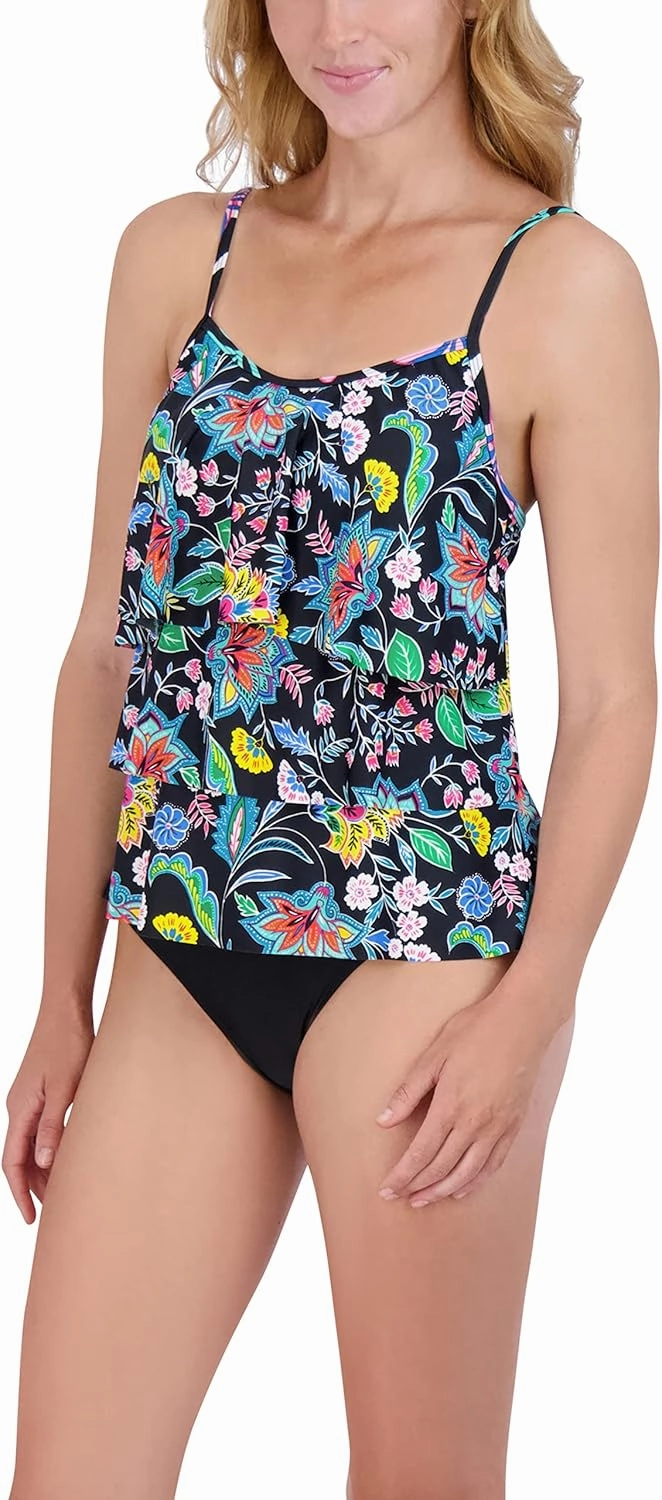 Caribbean Joe Women's Standard Tiered Ruffle Tankini Tummy Swimsuit Set