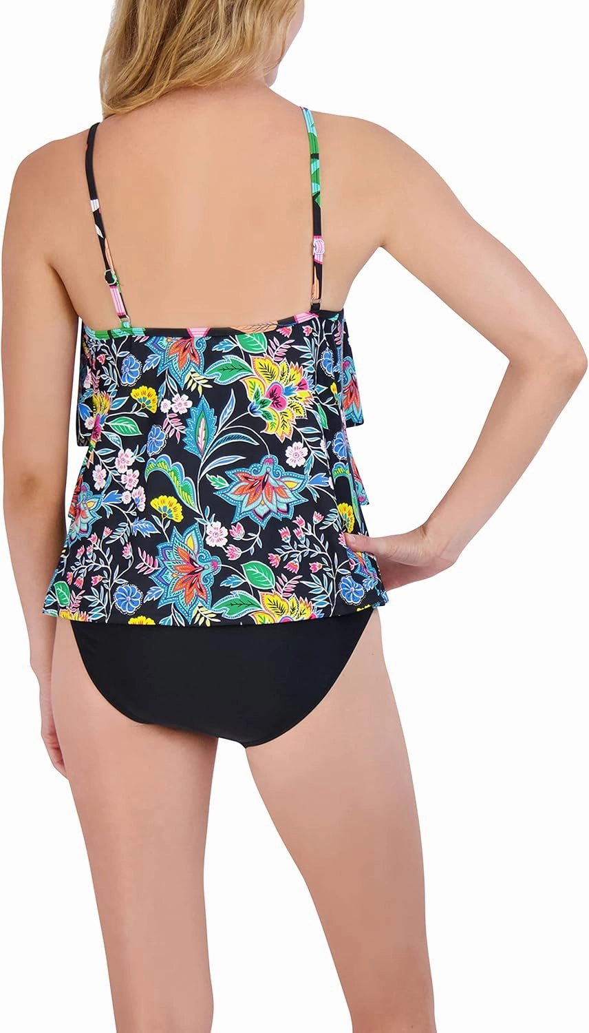 Caribbean Joe Women's Standard Tiered Ruffle Tankini Tummy Swimsuit Set
