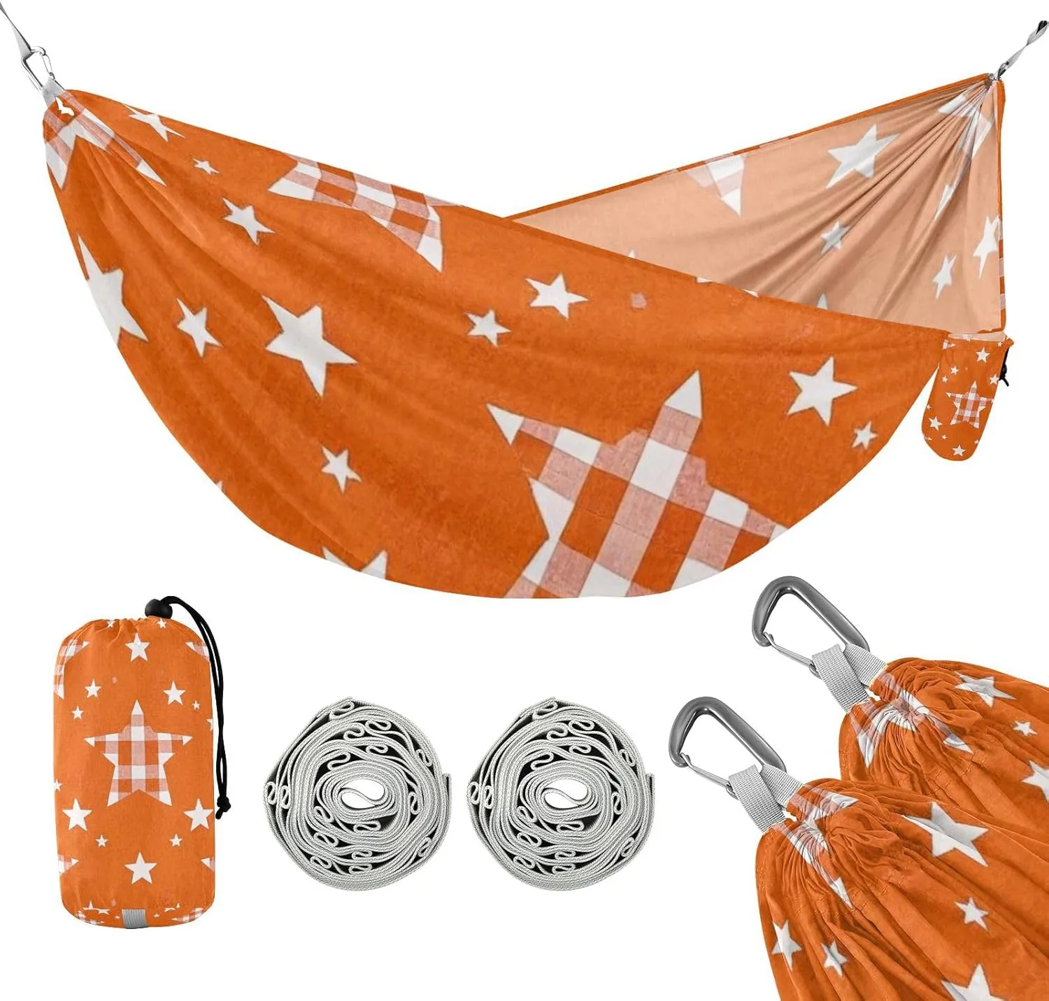 Cartoon Orange Checkered Plaid Star 330lb Capacity Outdoor Hammock with Hanging Rope Fabric Hammock for Camping & Hiking Essential sillas para acampar