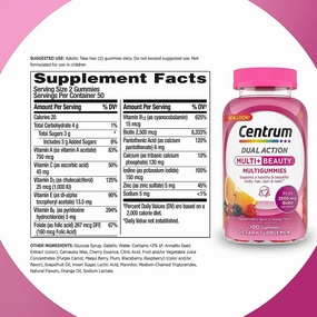 Centrum MultiGummies Multi  Beauty Dual Action Multivitamin, Specially Designed with Biotin for Healthy Hair, Skin and Nails, Cherry/Berry/Orange Flavors - 100 Count   Free Guide Vitamins Supplements