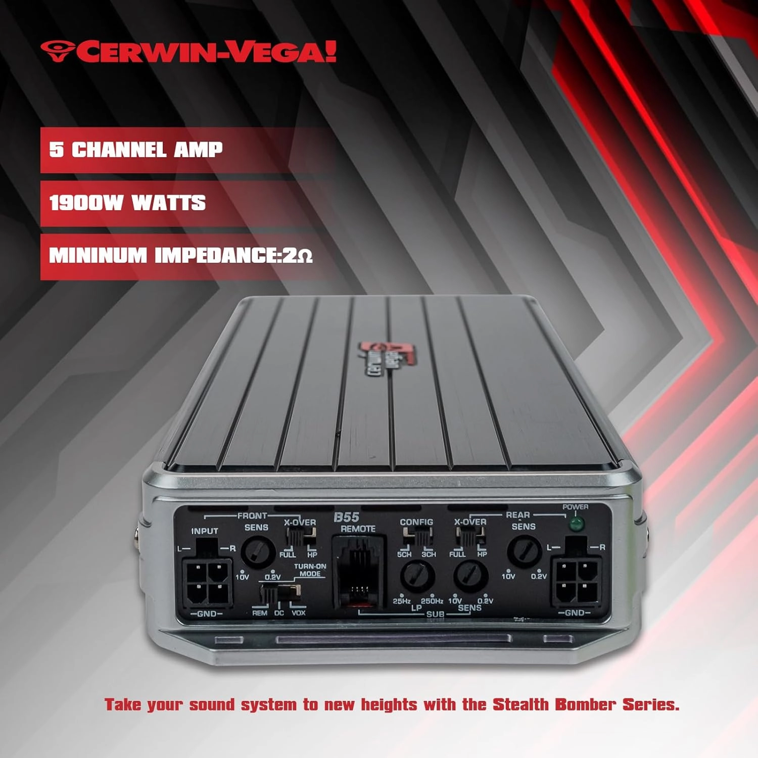 Cerwin-Vega B55 – Stealth Bomber 5-Channel Class-D Full Range Amplifier | 150W x 4 RMS, 350W x 1, Compact & Powerful