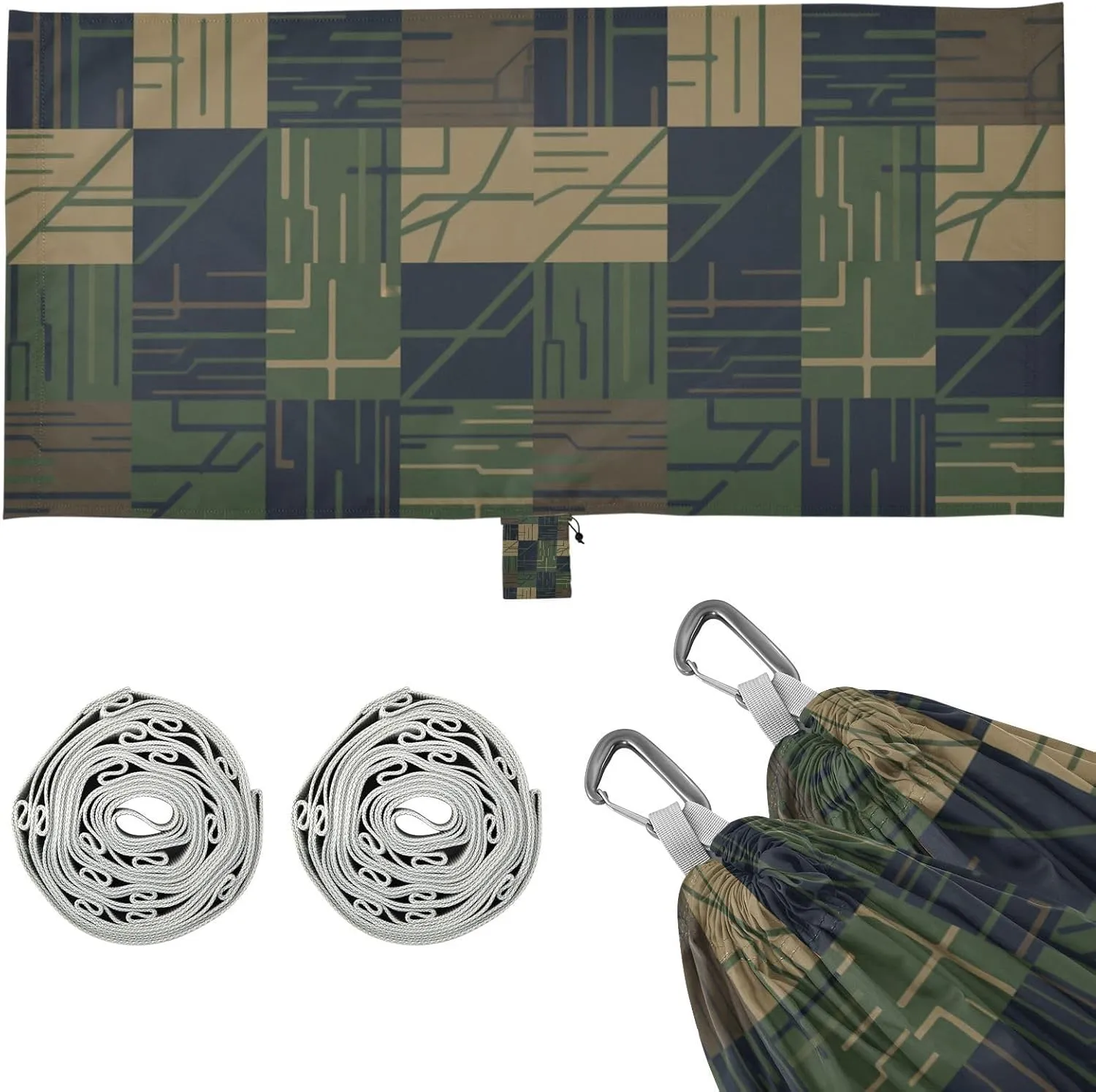 Checker Line Dark Green Outdoor Hammocks Hanging Hammock for Camping & Hiking Essential