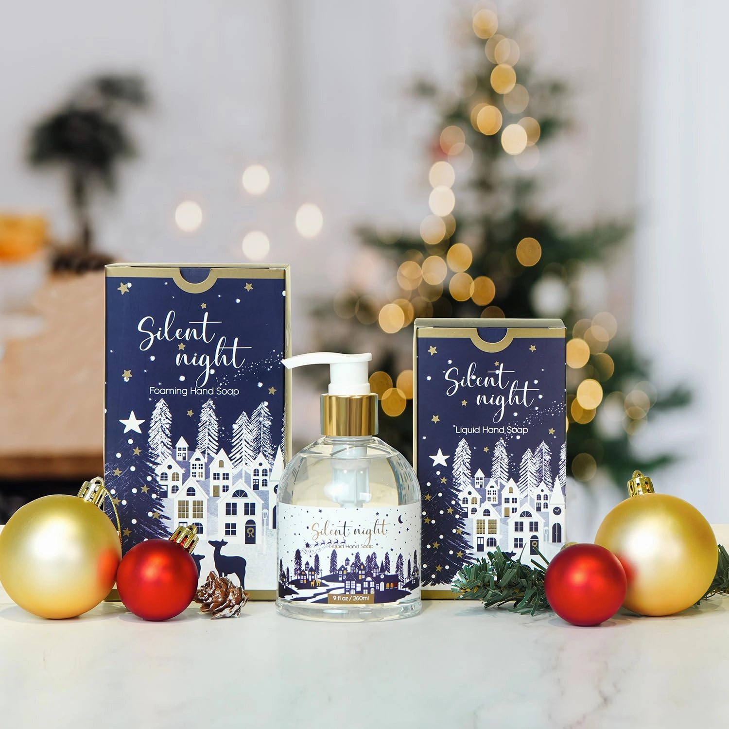 Christmas Liquid Hand Soap with Gift Box - 260ml/ 9 fl. Oz - Variety Pack of 3（Silent Night，Snowy Christmas,Holiday Magic）