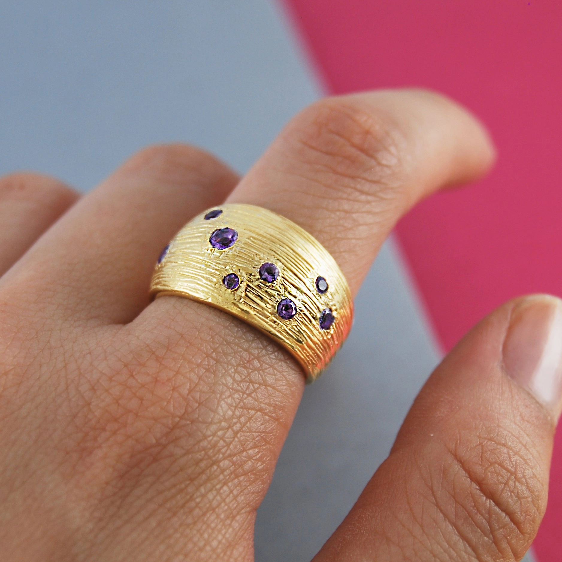 Chunky Garnet Adjustable Wide Sterling Silver Ring