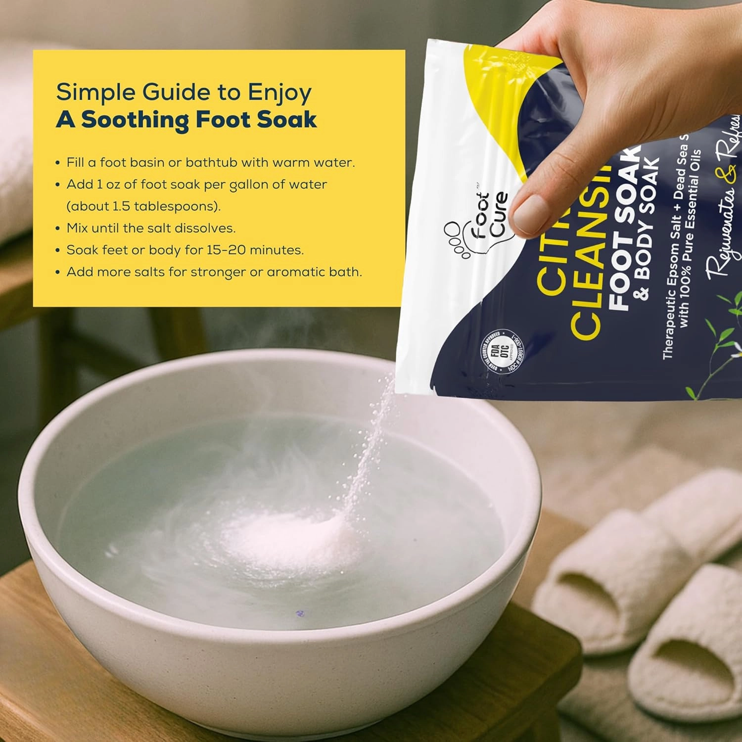 Citrus Detox Foot Soak with Epsom Salts – for Foot Callus, Da​​​​maged Toenail Appearance, Pedicure Spa, and Soothing Sore, Tired Feet – Made in USA – 16oz