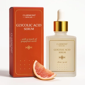 CLARIMOND Glycolic Acid Multi-Peptides Serum – Gentle 10% Exfoliating AHA with Aloe Vera, Botanical Extracts, Hyaluronic Acid & Grapefruit – Lightweight Hydration – 1 fl oz.