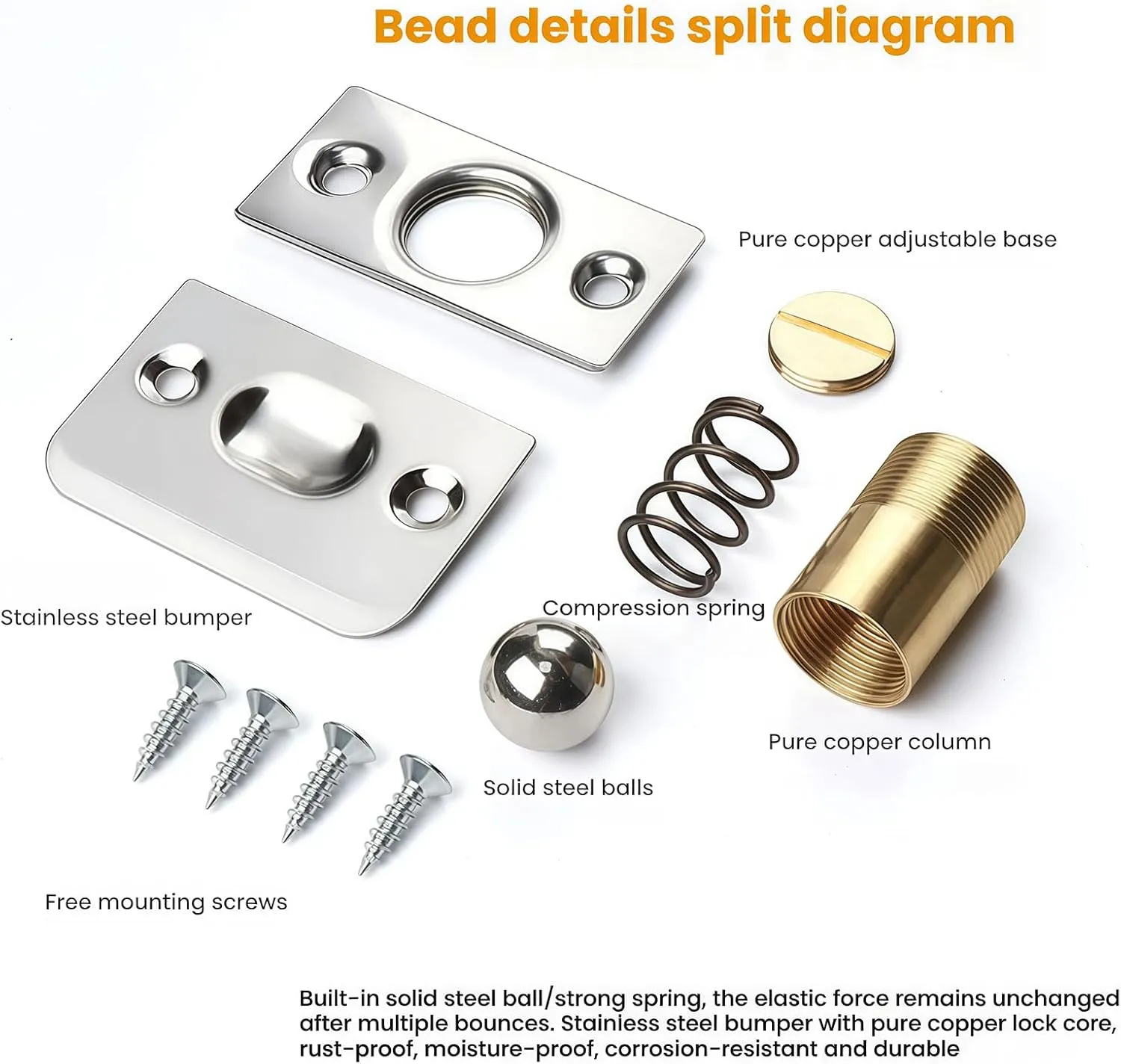 Closet Door Ball Catch, Ball Catch for Top of Door, Adjustable Bearing Buckle with Stainless Steel Buckle, Brushed Satin Finish (8 Silver)