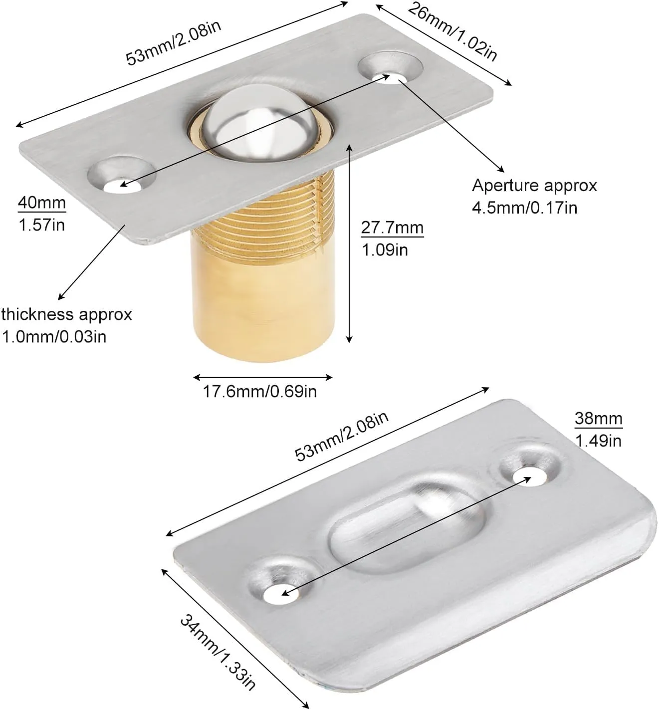 Closet Door Ball Catch, Ball Catch for Top of Door, Adjustable Bearing Buckle with Stainless Steel Buckle, Brushed Satin Finish (8 Silver)