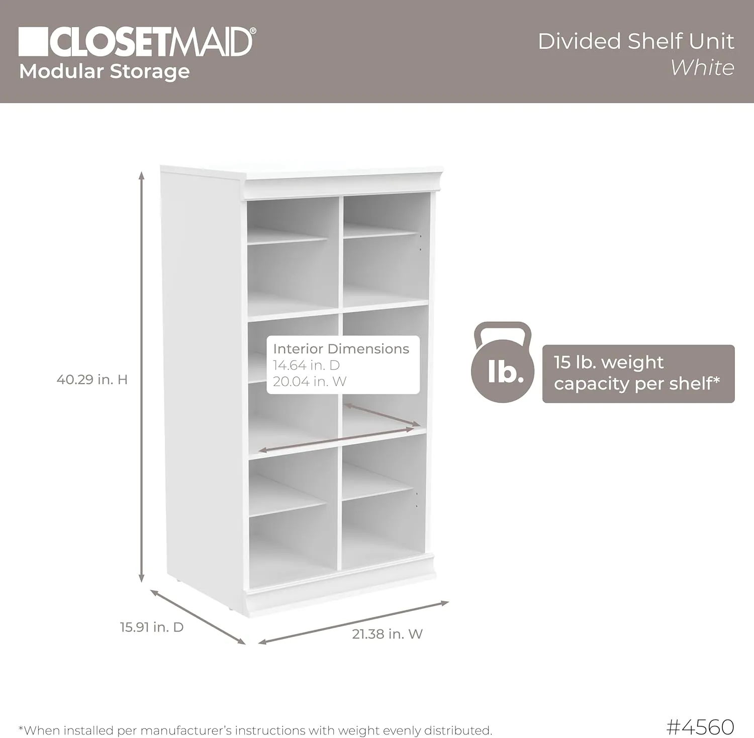 ClosetMaid Modular Storage Shelf Unit with 12 Shelves, Wood Closet Organizer Adjustable, Dividers, Stacking, Full Backer, Decorative Trim, White