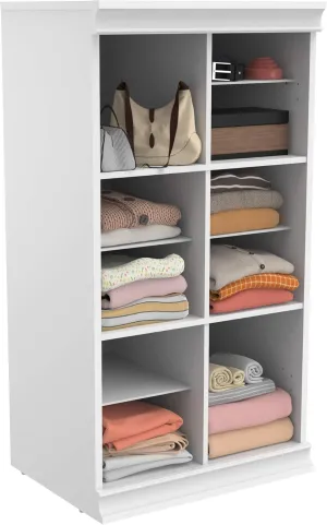 ClosetMaid Modular Storage Shelf Unit with 12 Shelves, Wood Closet Organizer Adjustable, Dividers, Stacking, Full Backer, Decorative Trim, White