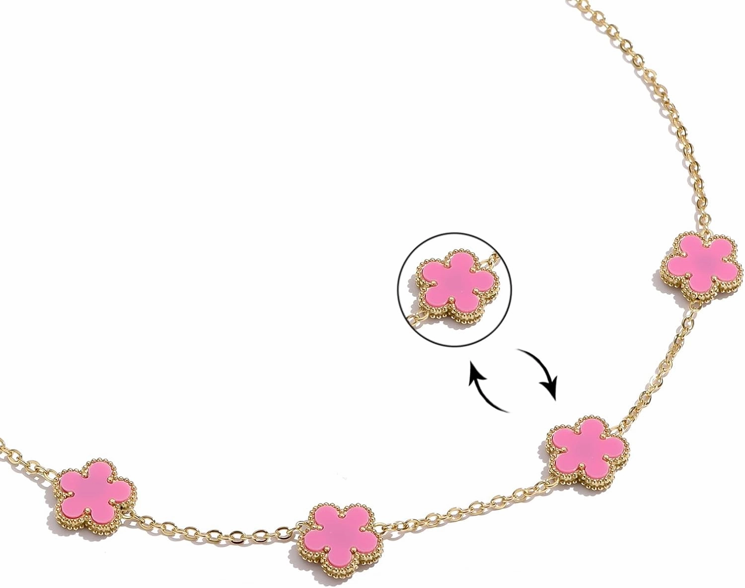 Clover Neckalce Bracelet Earring Set for Women 14K Gold Plated Stainless Steel Four Leaf Clover Jewelry Set