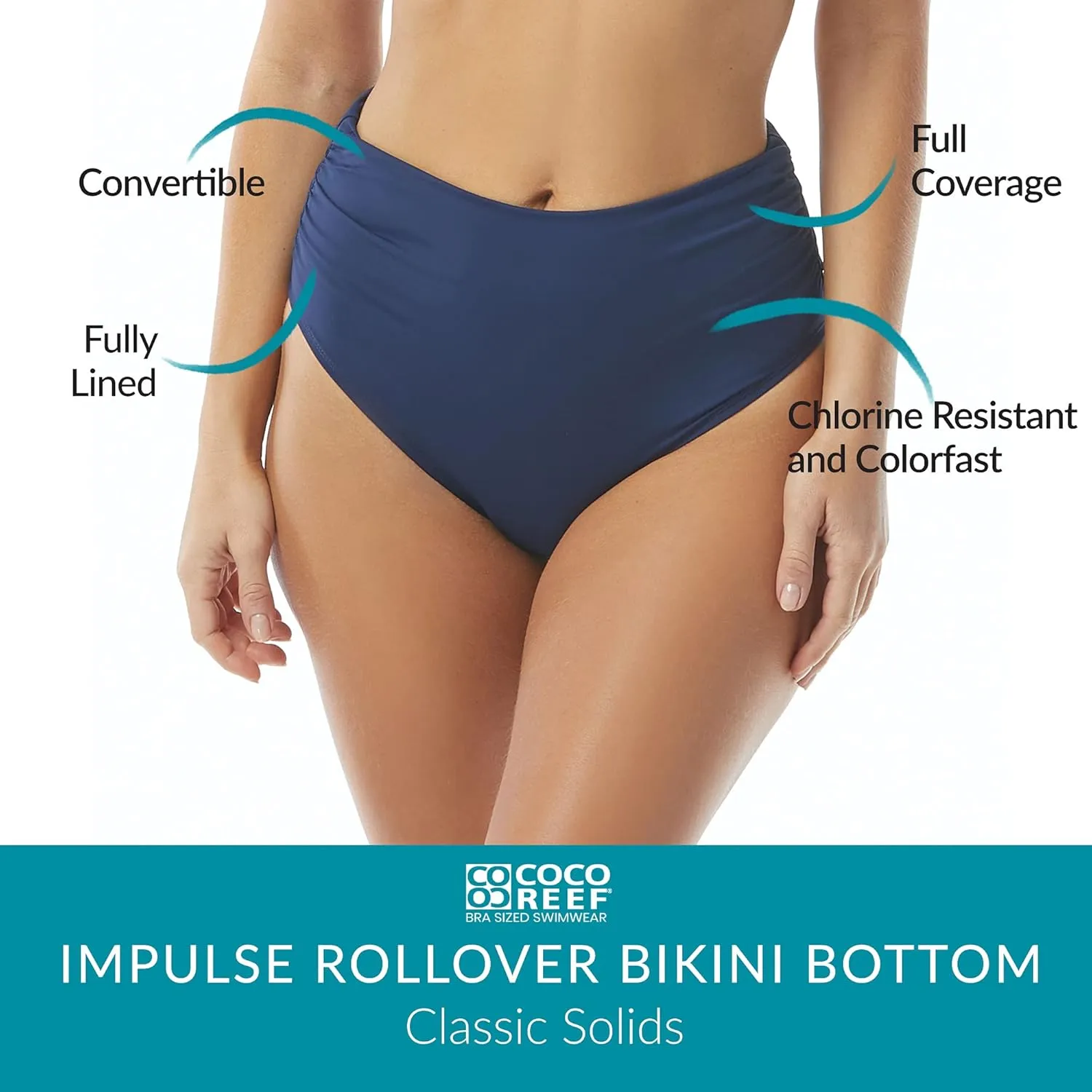 COCO REEF Impulse High Waisted Bikini Bottoms for Women – Full Coverage Swimwear with Mesh Ruching for Flattering Fit