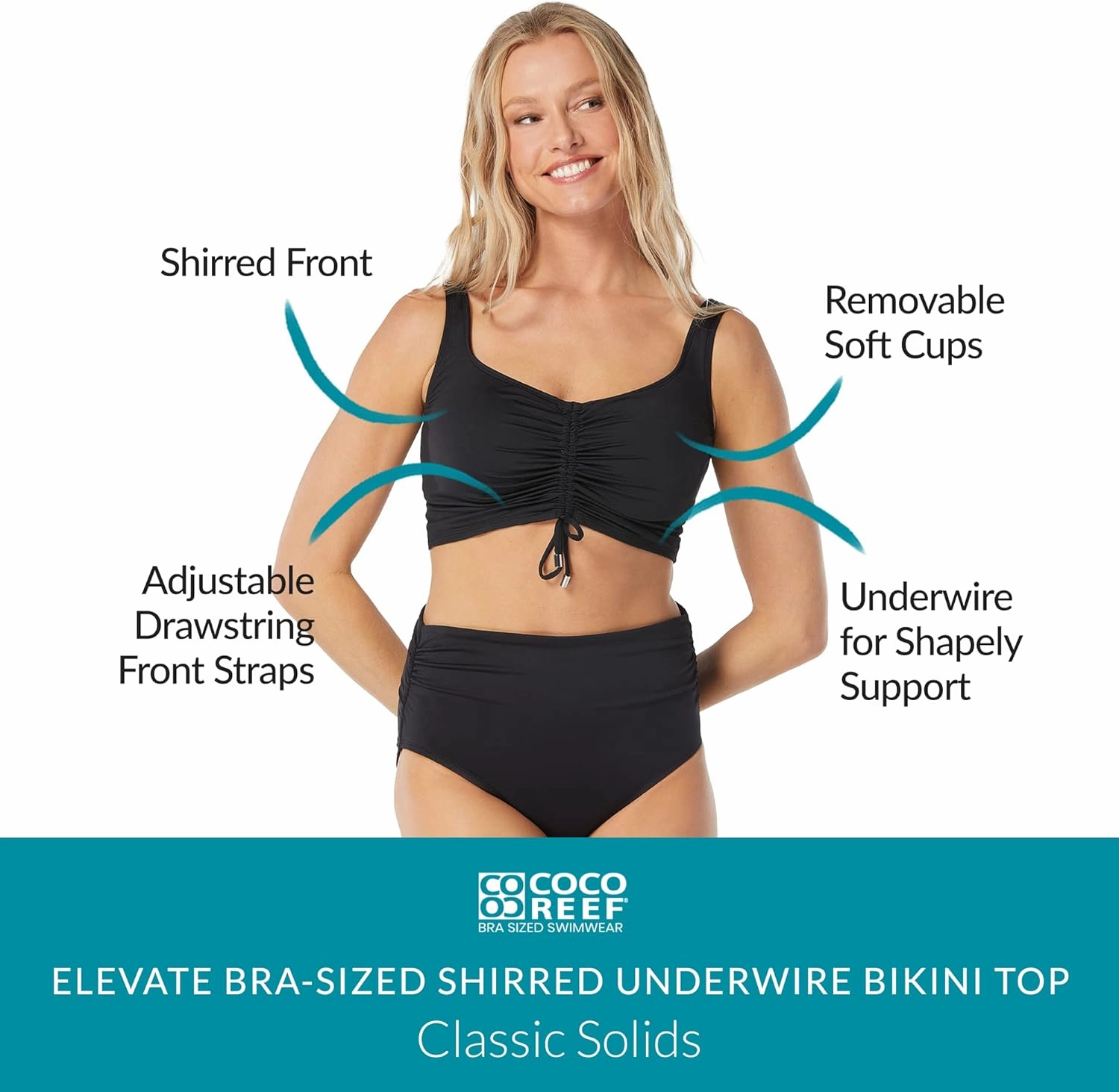 COCO REEF Elevate Underwire Bikini Top — Bra Sized Swimwear in Cup Sizes C-G