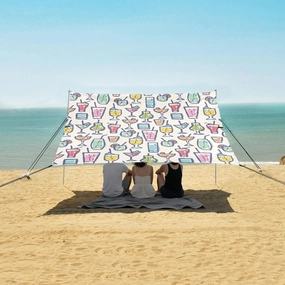 Colorful Different Cocktails Beach Canopy Tent Anti-UV & Wind Resistant, Camping Sun Shelter Easy Setup Portable,Outdoor Shade Tents with Sandbags,Sand Shovels,Ground Pegs & Stability Poles