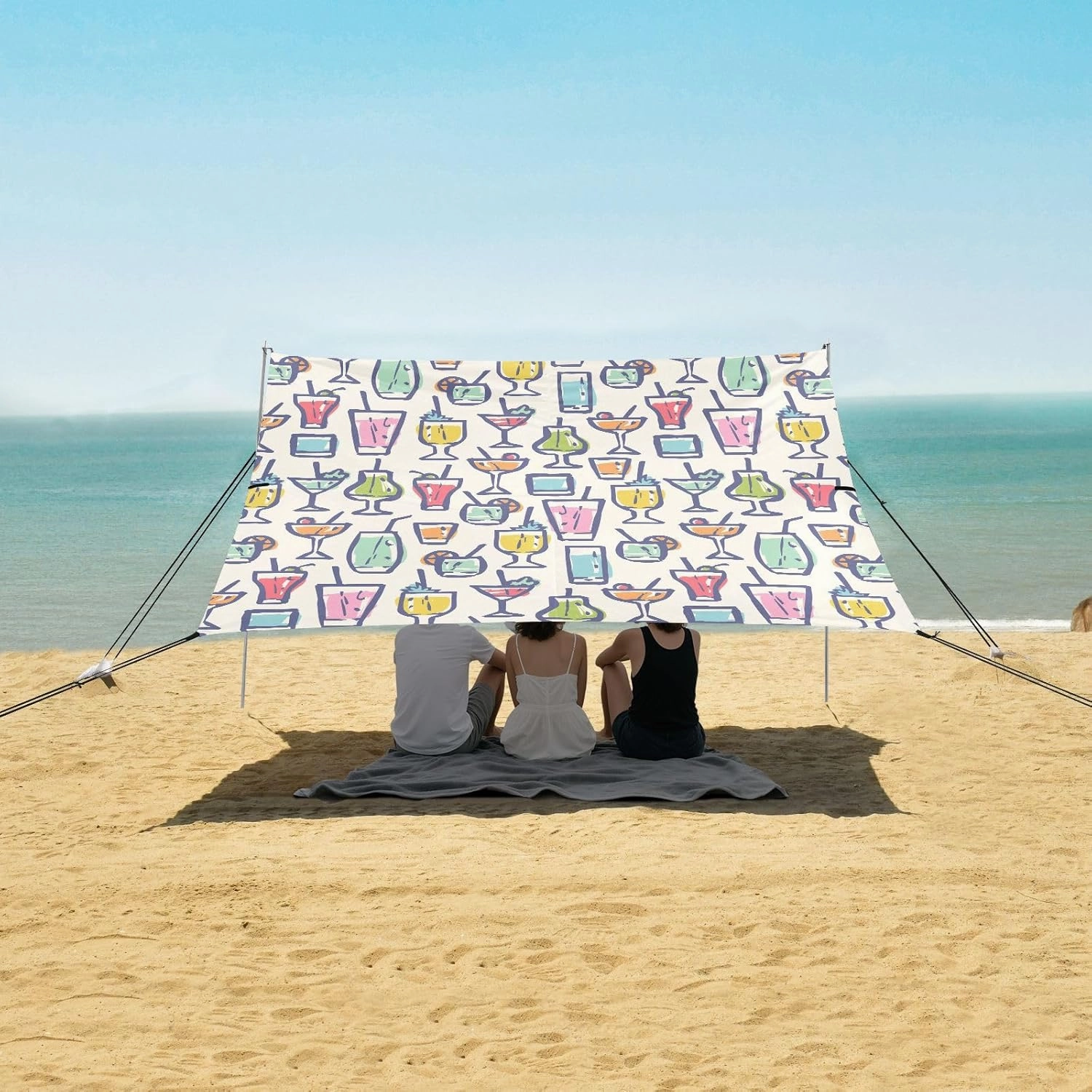 Colorful Different Cocktails Beach Canopy Tent Anti-UV & Wind Resistant, Camping Sun Shelter Easy Setup Portable,Outdoor Shade Tents with Sandbags,Sand Shovels,Ground Pegs & Stability Poles