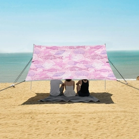 Colorful Sea Fish Pattern Beach Canopy Tent Anti-UV & Wind Resistant, Camping Sun Shelter Easy Setup Portable,Outdoor Shade Tents with Sandbags,Sand Shovels,Ground Pegs & Stability Poles