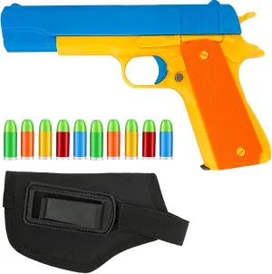 Colt 1911 Toy Gun with 10 Colorful Soft Bullets, Ejecting Magazine and Pull Back Action Blue