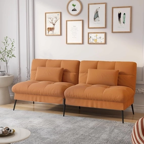 COMHOMA Convertible Sofa Bed,68″Fabric Couch with Adjustable Backrest,Loveseat Recliner Sleeper Living Room Furniture futon Set,Orange