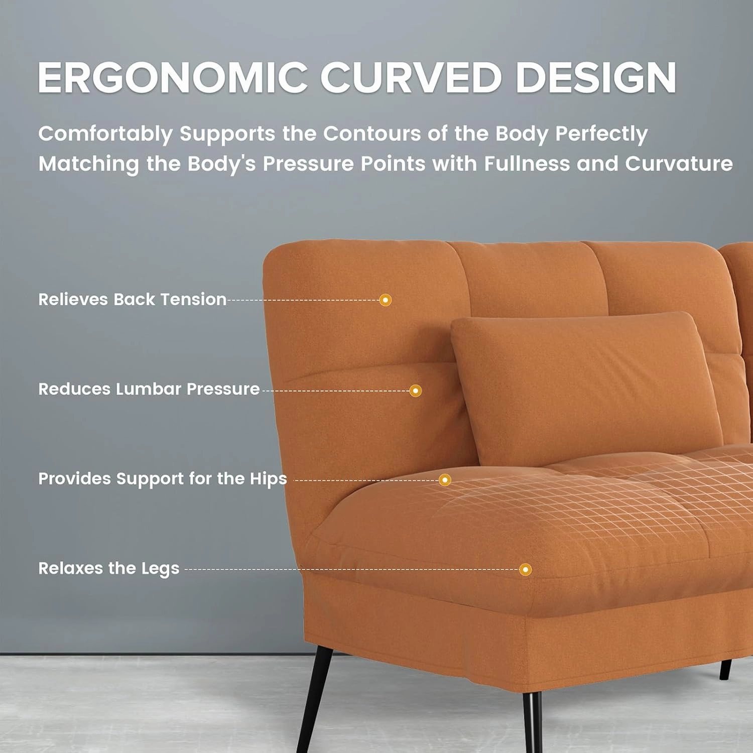 COMHOMA Convertible Sofa Bed,68″Fabric Couch with Adjustable Backrest,Loveseat Recliner Sleeper Living Room Furniture futon Set,Orange