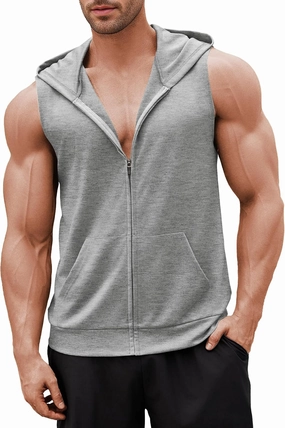 COOFANDY Men's Workout Hooded Tank Tops 2 Pack Zip Up Sleeveless Gym Shirts Muscle Cut Off T Shirt Bodybuilding Hoodies