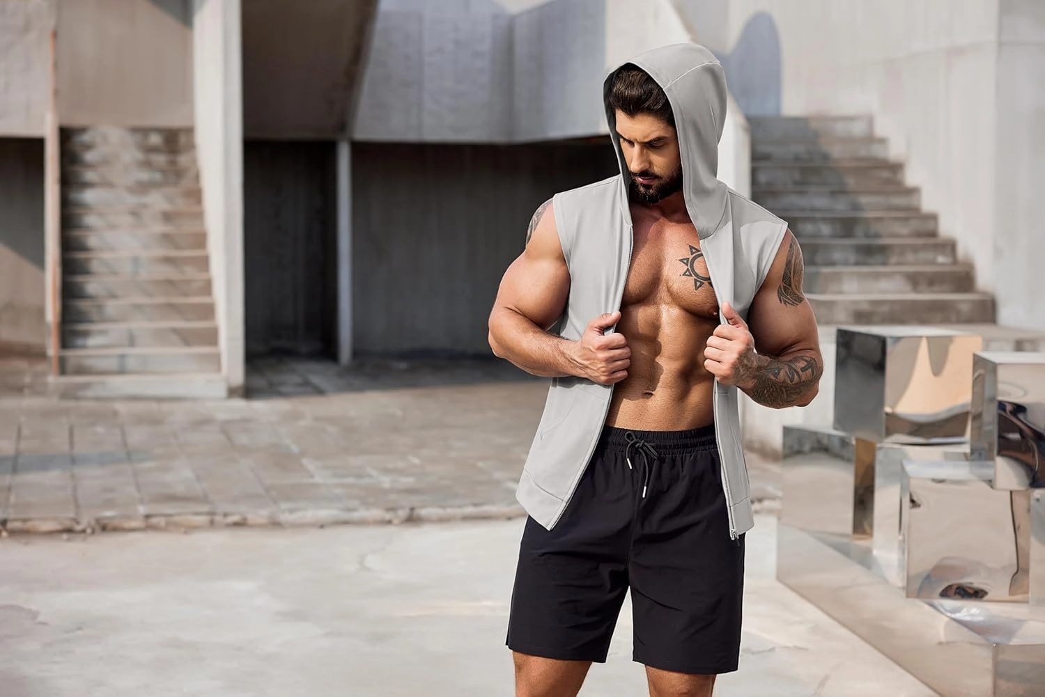 COOFANDY Men's Workout Hooded Tank Tops 2 Pack Zip Up Sleeveless Gym Shirts Muscle Cut Off T Shirt Bodybuilding Hoodies