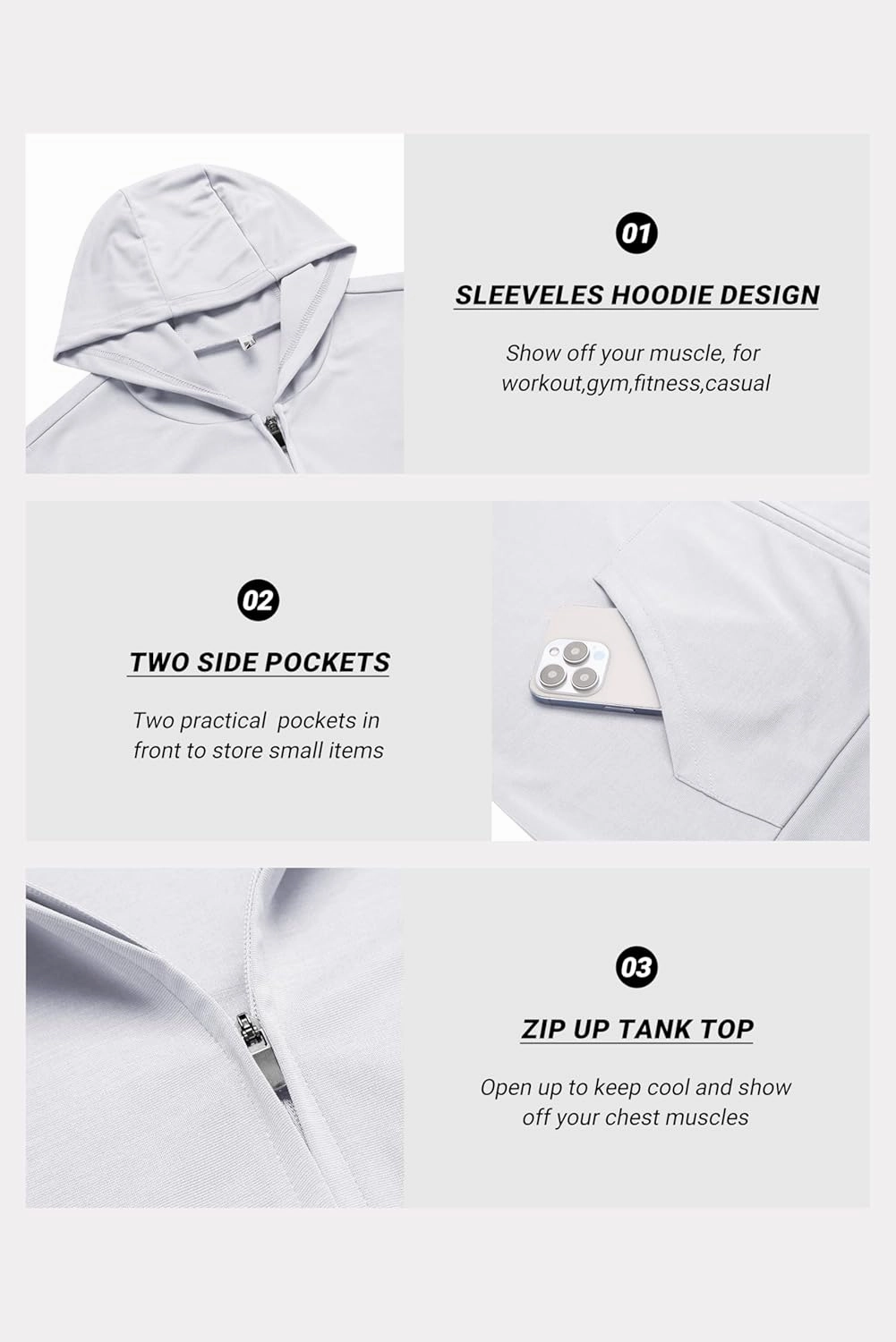 COOFANDY Men's Workout Hooded Tank Tops 2 Pack Zip Up Sleeveless Gym Shirts Muscle Cut Off T Shirt Bodybuilding Hoodies